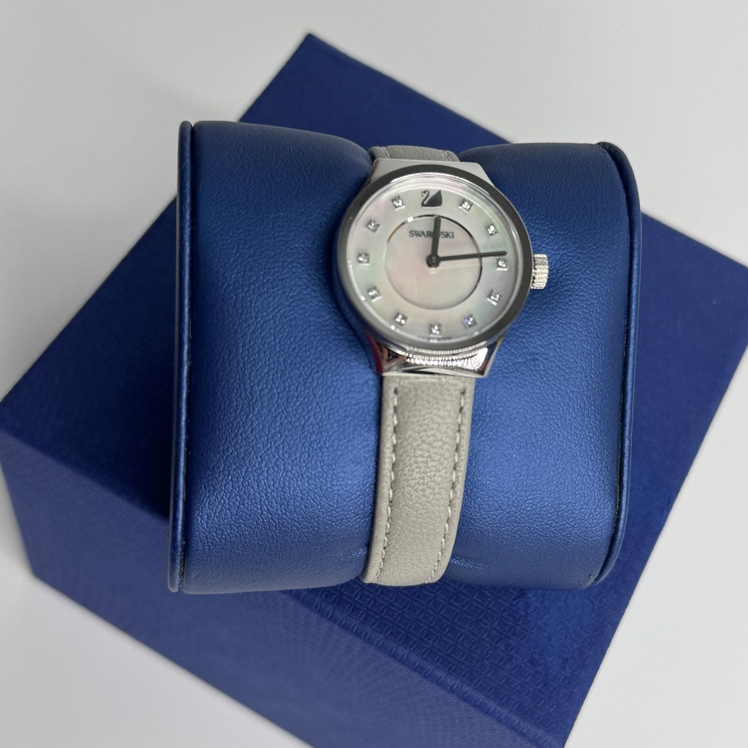 Swarovski Gray Leather Mother Of Pearl Dial Watch